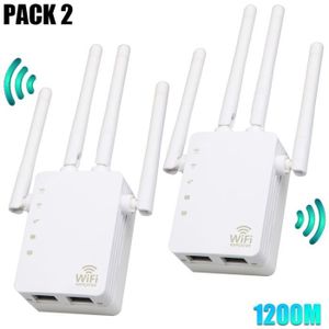 REPETEUR DE SIGNAL Lot de 2 Répéteur Wifi 1200 Mbps Amplificateur Double Bande 2,4&5 GHz 2 Ports LAN- Blanc