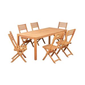Ensemble table et chaise de jardin Ensemble repas de jardin 6 personnes - Eucalyptus FSC - Table 180 x 90 cm + 6 chaises pliantes