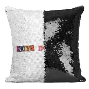 COUSSIN Coussin avec Housse Sequin - Paillettes Noir Boys Dont Cry Collage Vintage Illustration Art Lettres