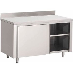ETABLI - MEUBLE ATELIER Table armoire inox avec portes coulissantes et étagère supérieure 1000x700x850mm