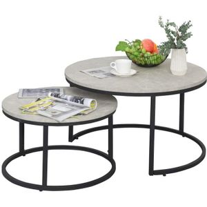 TABLE GIGOGNE Lot de 2 tables basses gigognes en métal noir et MDF gris - HOMCOM