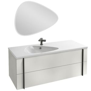 MEUBLE VASQUE - PLAN Meuble lavabo simple vasque 120 cm JACOB DELAFON Nouvelle Vague blanc brillant + miroir