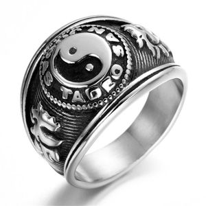 Bague Anneau Acier Rock Biker Homme Yin Yang Bouddhisme 223 Argent