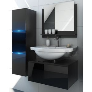 SALLE DE BAIN COMPLETE Ensemble meubles de salle de bain collection OWL, coloris noir mat et brillant avec une colonne