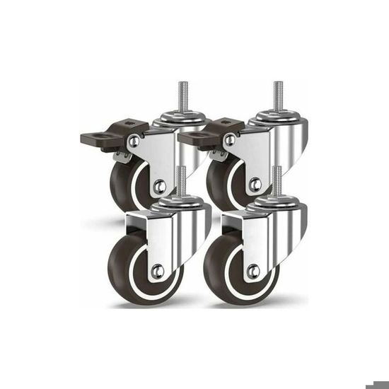 Set de 4 Roulettes pivotantes 50mm avec frein + 16 Vis, Roulettes de
