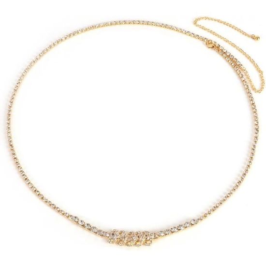 Chaîne De Taille Strass - Double Couche Réglable 115 Cm - Bijou De Corps Pour Robes, Jupes, Jeans - Or - 8