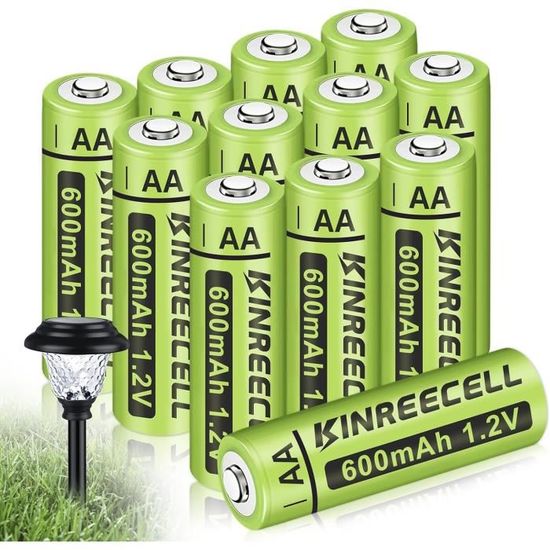 Lot De 12 Piles Rechargeables Ni-MH AA 1.2V 1200mAh - Pour Lampes Solaires Extérieures, Jouets, Télécommandes - 11