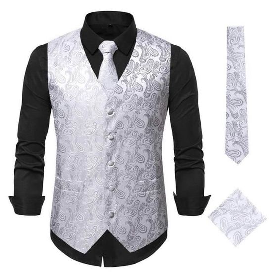 Gilet Homme Classique Paisley Floral Jacquard - Slim Fit Luxe Pour Mariage Et Soirée