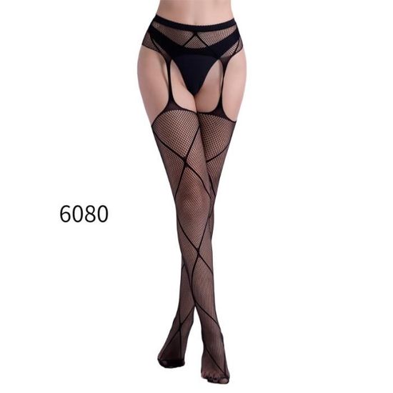 Bas Sexy WOOKIT 4 Paires Femme Noir Sexy Taille Haute Collants Bas Résille Élastique Collants Bas Résille Cuisse Haut Bas Collants-4PCS-Maille Mixte Bas Resille