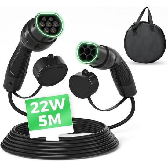 Câble De Recharge Voiture électrique BENY Type 2 - 22kW/32A/5m - IP54, Compatible VE Et Hybrides