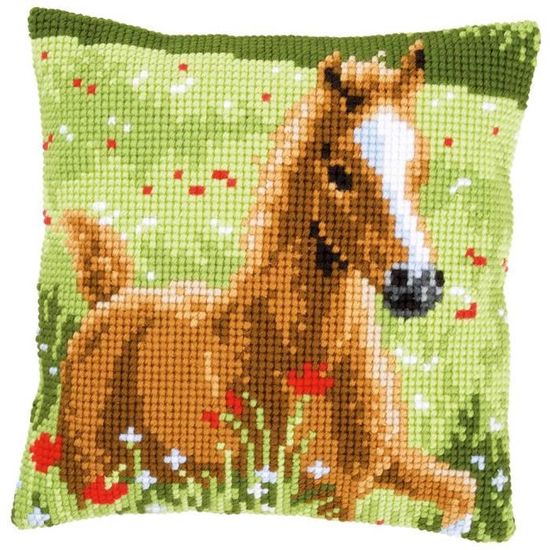 Kit Coussin Au Point De Croix Vervaco – Cerf Dans L'herbe – 40x40 Cm – Tissu Imprimé