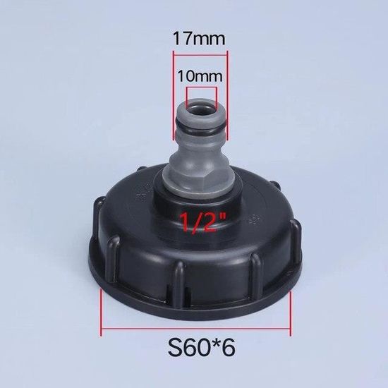 Adaptateur Raccord IBC S60x6 Avec Couvercle - Filetage G1'', 3/4'', 1/2'' Mâle/Femelle En Acier Inoxydable