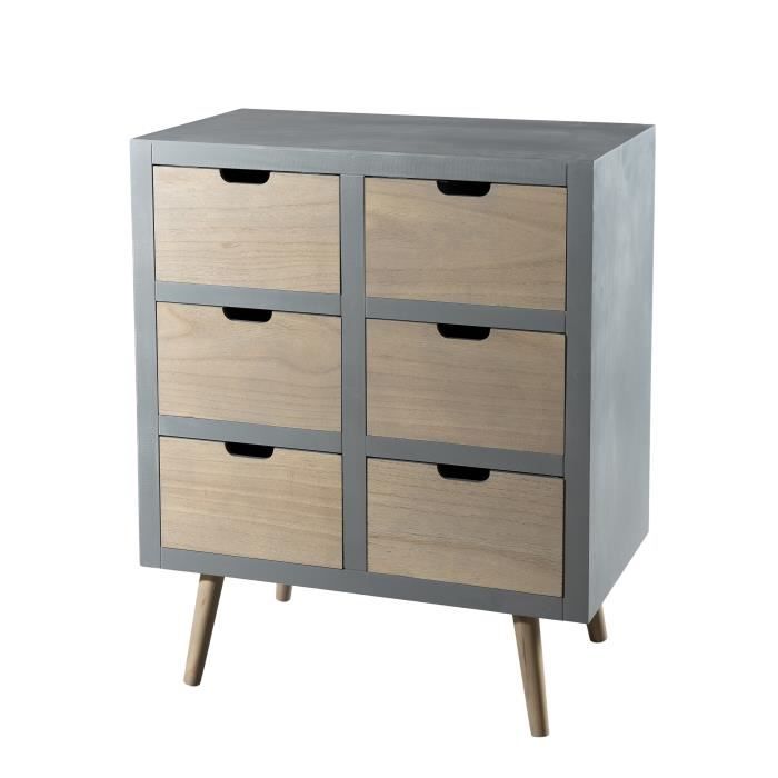 macabane martin - commode grise 6 tiroirs beiges bois pin