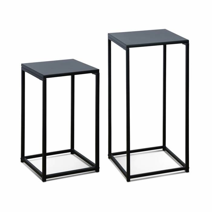 Lot de 2 tables d'appoint gigognes noires - Industrielle - bouts de canapé 34x34x74cm / 30x30x54cm