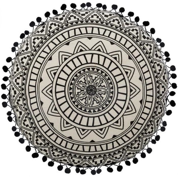 Coussin rond - Ø 40 cm - Noir et blanc