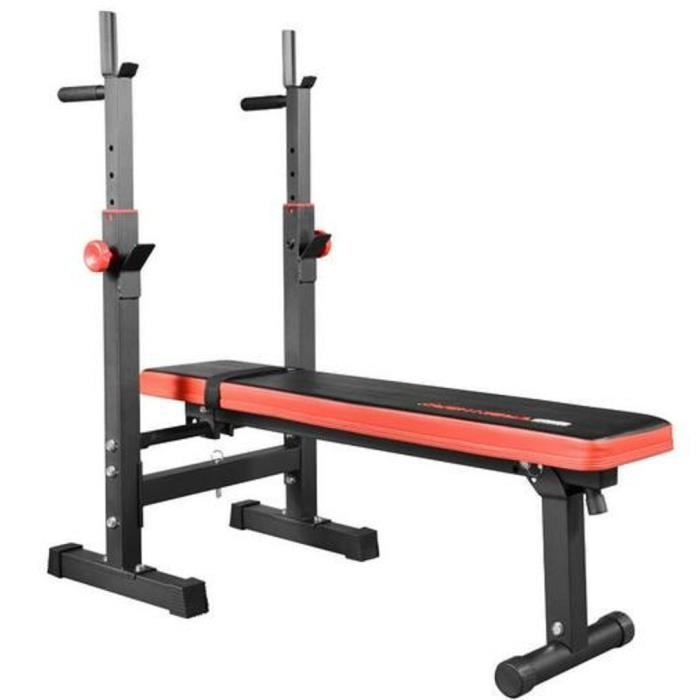 Banc de Musculation Pliable - Hauteur Réglable, avec Support pour Haltère et Station à Dips, Charge Max. 200kg - Banc d'Entraînement