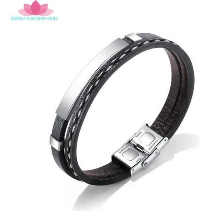 Bracelet Hommes Bijoux Double Couche Noir En Cuir Corde Tressée Bracelet Personnaliser