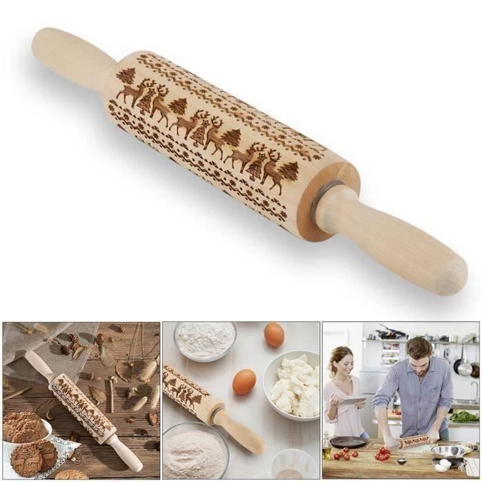 Noël Rouleau à pâtisserie gravé en relief Rouleau à pâtisserie, ustensiles de cuisine ultime pour pain d'épice de Noël 35cm