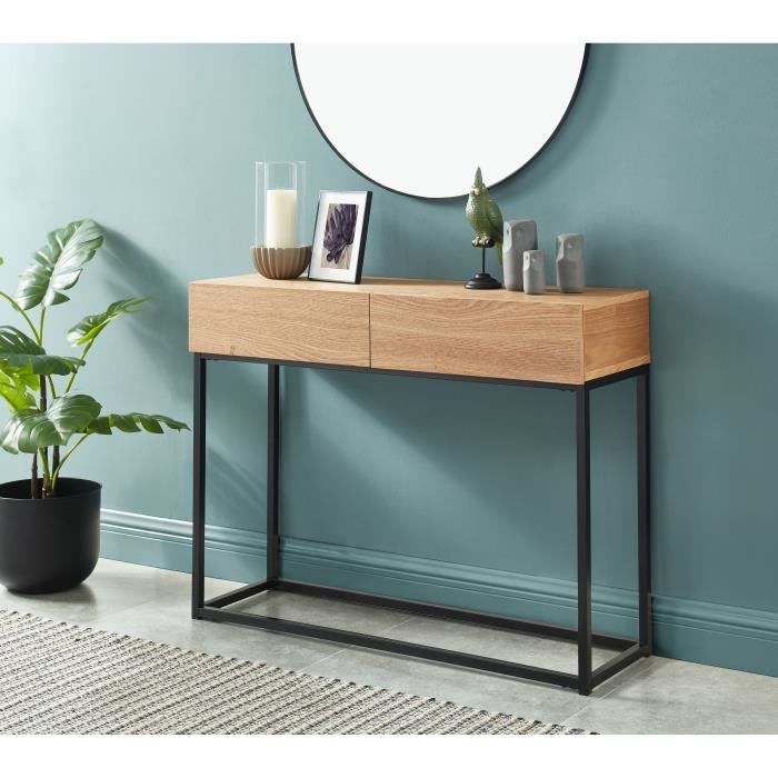 BRIXTON Console industrielle 2 tiroirs en bois - L100cm