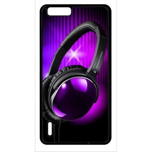 Coque huawei honor 6+ plus casque audio violet fond noir