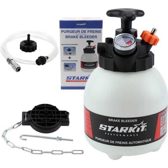 Purgeur de frein et d’embrayage (3 litres) avec adaptateurs multimarques. Pour purge circuit de freinage voiture