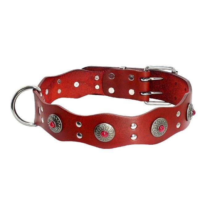 Collier pour chien en cuir véritable - Pour grands chiens, berger allemand, colliers d'ani - Modèle: Reddish Rrown L - FYCWXQC15531