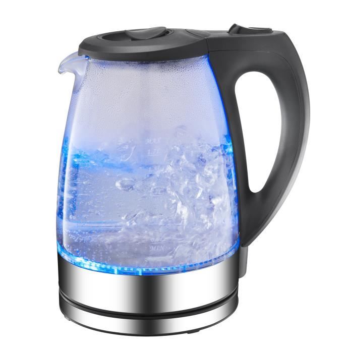 Bouilloire électrique portative en verre 1.7L avec lumière LED bleue et base en acier inoxydable - Sweenhuazi 214