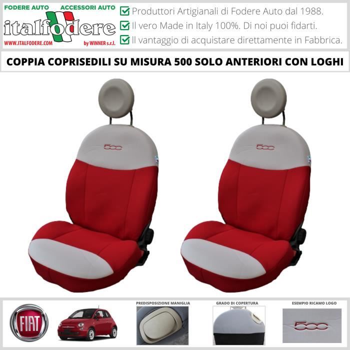 Housses de siège personnalisées Fiat 500 UNIQUEMENT AVANT ROUGE/CREME housses de rembourrage