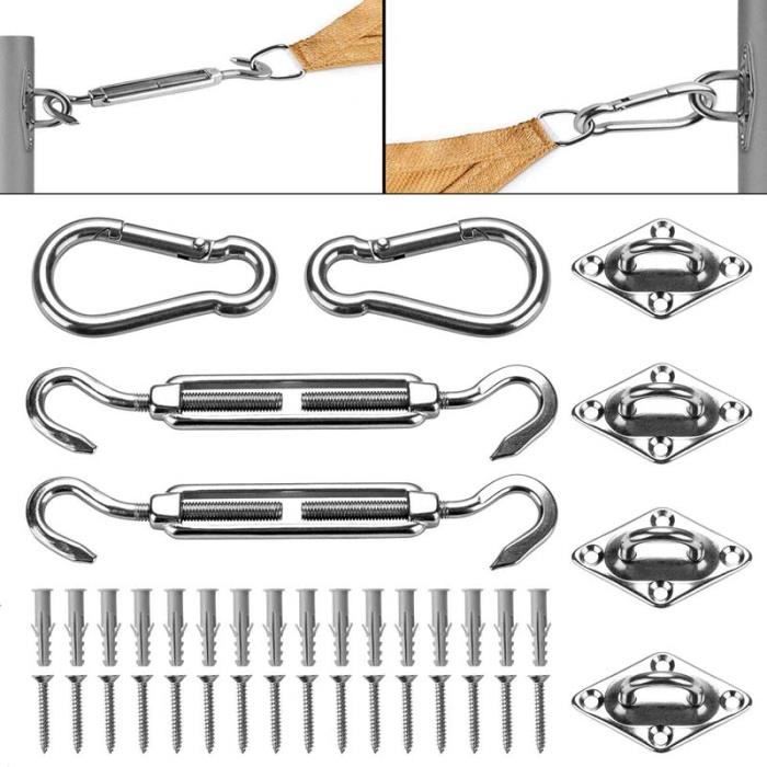 Kit de Fixation Voile d Ombrage Acier Inoxydable Kit Accessoires de Fixation de Matériel Voile d Ombrage Triangulaire(40 Pièces)