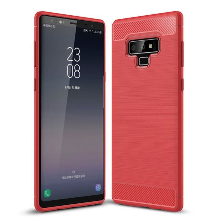 Coque Samsung Galaxy Note 9, Rouge Silicone Souple Fibre de Carbone Ultra-fin Légère Pratique Simple Bumper Antichoc