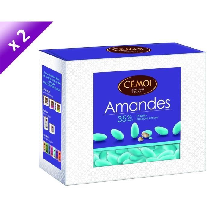 CEMOI Boîte Dragées Amandes turquoise 35 % - 375 g x2