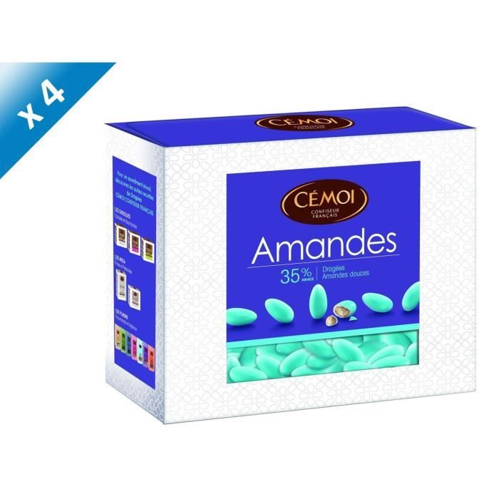 CEMOI Boîte Dragées Amandes turquoise 35 % - 375 g x4