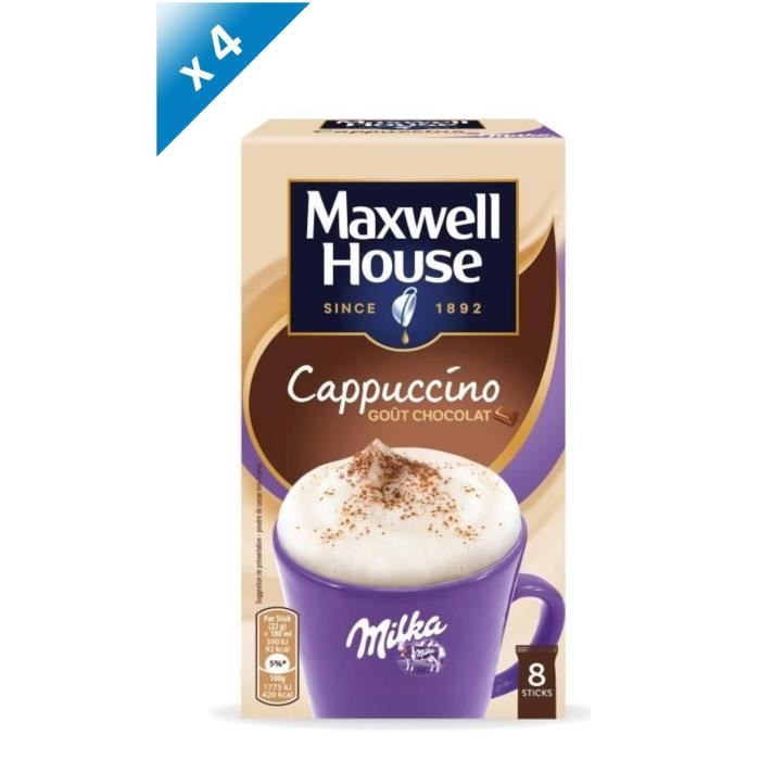 Lot de 4 - Maxwell House Cappucino Milka Soluble en sticks x8 - 176g
