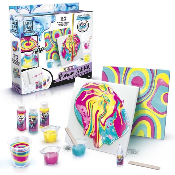 ART LAB Pouring Paint - Kit de Peinture thème Rainbow - Coffret pour enfant - Peinture acrylique