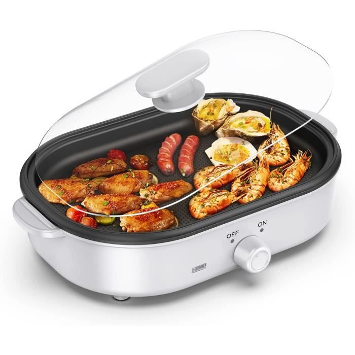 Plaque de cuisson antiadhésive - CalmDo - Poêle antiadhésive pour réduire huile de cuisine,Grill électrique, avec Couvercle en verre
