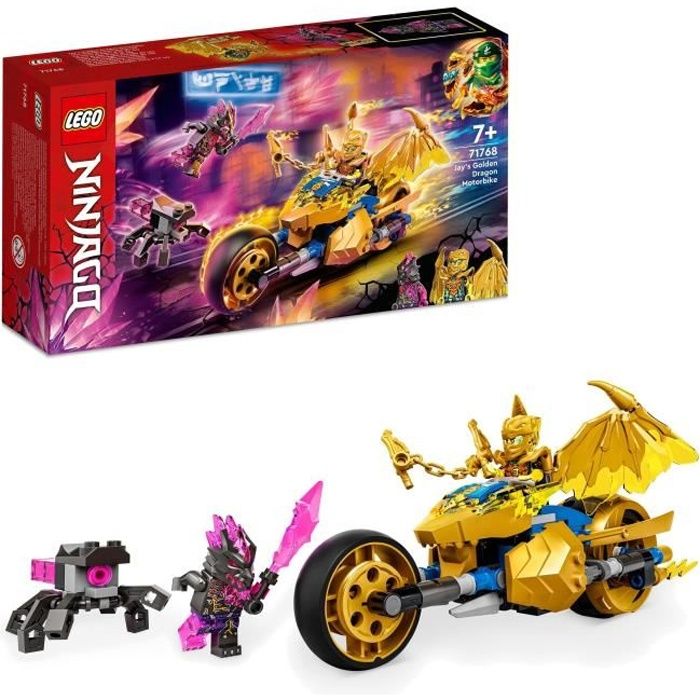 LEGO® 71768 NINJAGO La Moto Dragon d’Or de Jay, Jouet avec Véhicule et Figurine de Dragon, Idée Cadeau Anniversaire pour Enfants