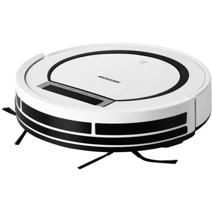 MEDION® Robot Aspirateur (MD 18600) blanc, 90 min d'autonomie, programmable, retour à la base automatique, bac 300 ml, filtre