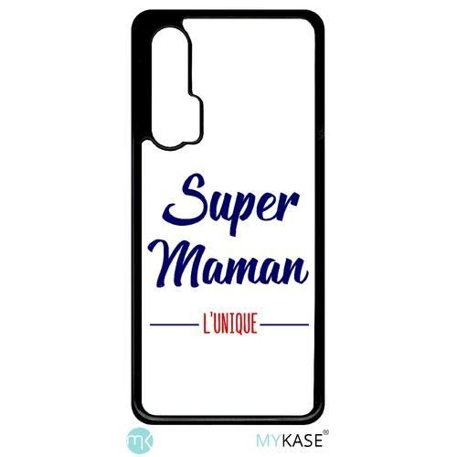 Coque smartphone - super maman l unique fond blanc - compatible avec huawei nova 6 - plastique - bord noir