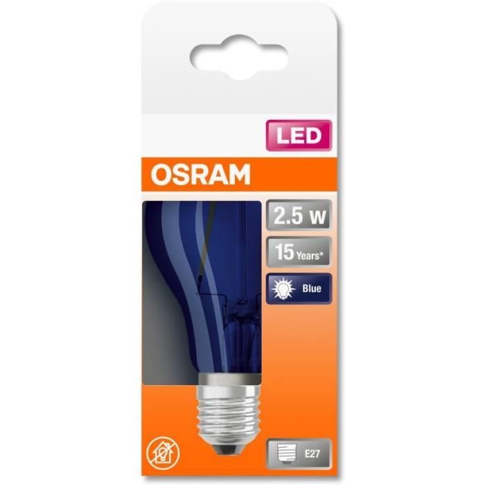 OSRAM Ampoule LED Standard verre bleu déco - 2,5W équivalent 15 E27 - Blanc chaud