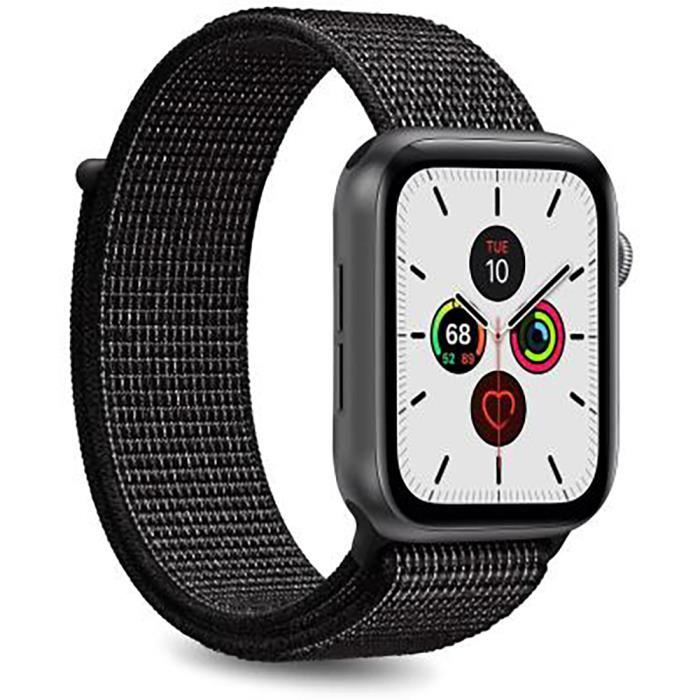 Bracelet Nylon Sport pour Apple Watch 38-40mm taille ajustable Noir Puro