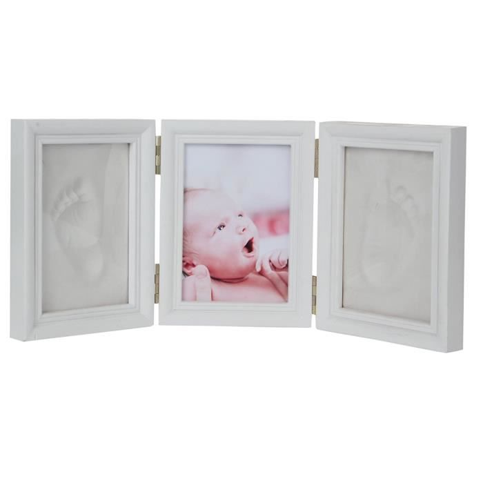 Kit Empreinte Bébé Cadre de Photo de 5 pouces Pliant en bois Souvenir la Naissance de Bebes Cadeaux et Enregistrer 2 Emp