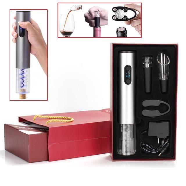 Tire Bouchon Electrique Vin Décapsuleur Rechargeable Ouvre Bouteille Automatique Vin Verseur Coffret-Cadeau pour Vin Champagne Cidre