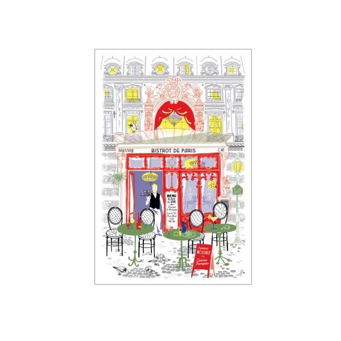 Torchon Imprimé Façade bistrot Ecru 48 x 72 Torchons & Bouchons 48 X 72 ECRU