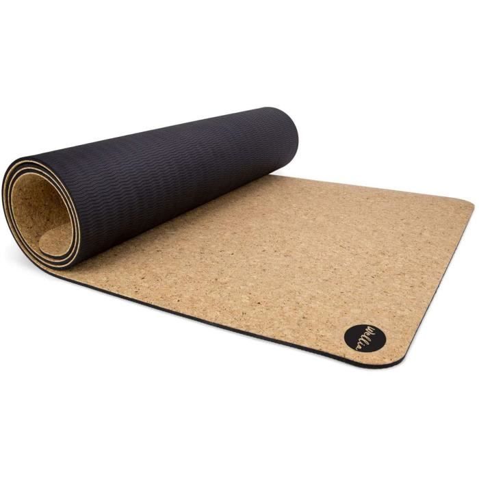 WELLIA Tapis de Yoga en liège Naturel 100% écologique 183cm x 63 cm x 5mm épais, Non Toxique pour Yoga, Pilates, aérobic, Fitness