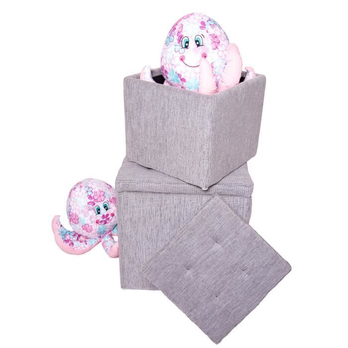 Pouf coffre carré Cosy PM - 100% polyester - 35 x 35 x 35 cm - Gris