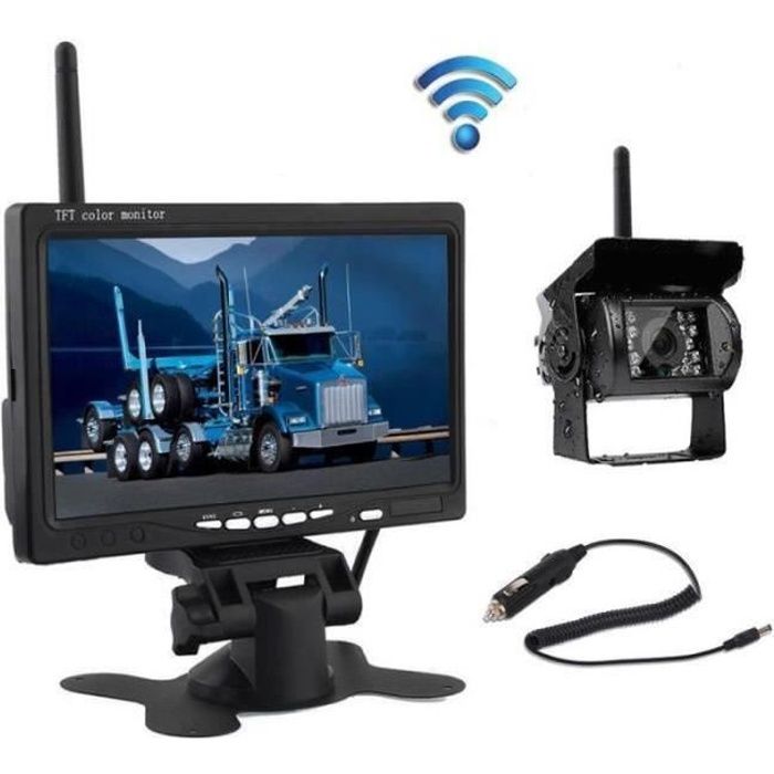 ZZ27533-Podofo Kit de Caméra de Recul Sans Fil 7 Pouces HD LCD Ecran+Caméra de Voiture+Allume-cigare pour Camion RV (Pas de Lign