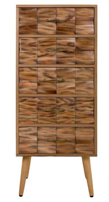 chiffonnier, meuble de rangement en bois avec 5 tiroirs coloris naturel - longueur 44 x profondeur 38 x hauteur 108 cm