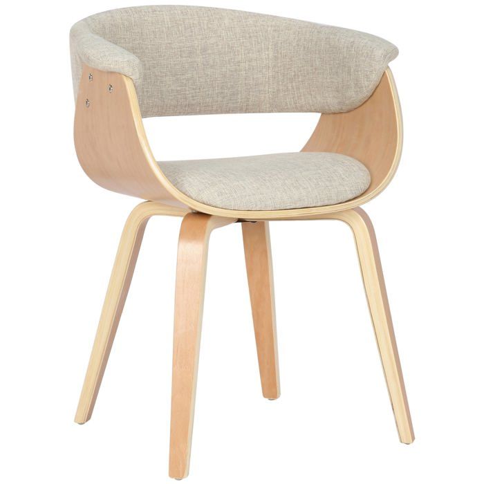 Chaise de bureau salle a manger style scandinave avec revêtement en tissu creme cadre en bois clair 10_0002195
