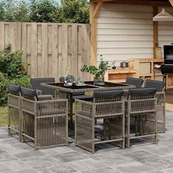 vidaXL Ensemble à Manger de Jardin avec Coussins 9 pcs Table et Chaises à Dossier Rabattable Meubles dExtérieur Patio 3211736
