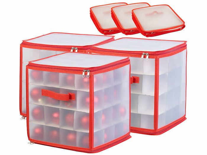 Boîte Rangement 32 Boules De Noël - Ø 6 Cm - Fermeture Zip - Transportable, Pliable - Protection Décorations - 2